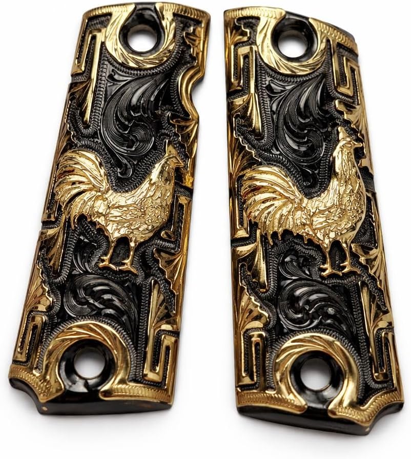 Cachas 1911 chapeadas en oro – empuñadura grabada de lujo Compatible con Colt 1911