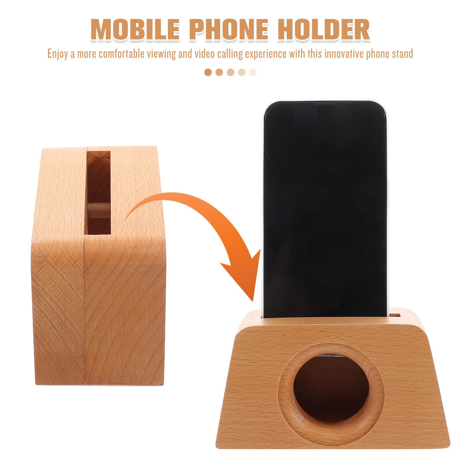 Supporto Cellulare Design Trapezoidale in Legno Amplificatore Acustico Naturale Beige, per Videochiamate e Decorazione da Scrivania
