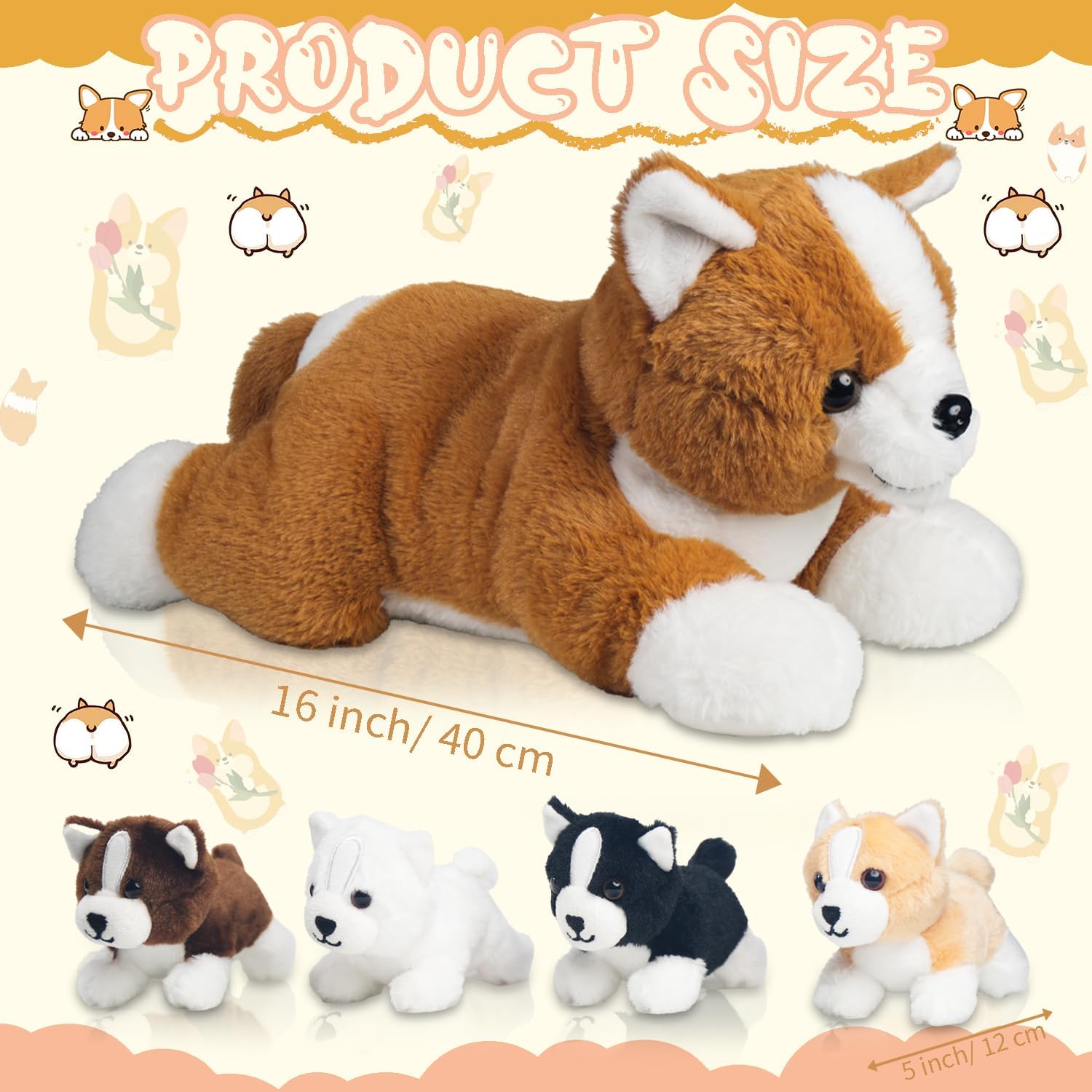 Youthfuljive 9 in 1 Chicken Stuffed Animal & 5 in 1 Corgi Dog Stuffed Animal for Easter Festival Gift Birthday for Kids