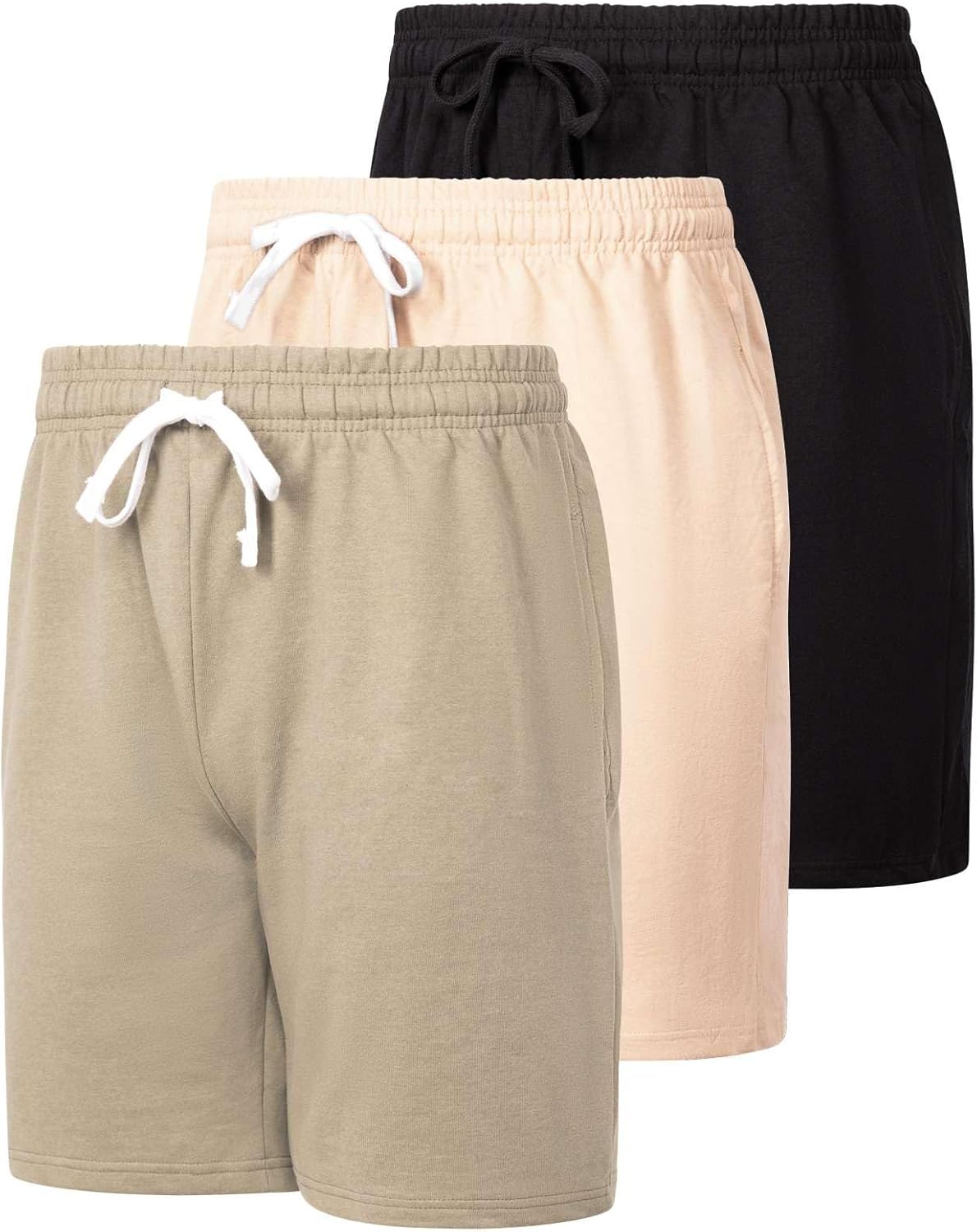 Real Essentials 3 Pack: Men's Cotton 9" French Terry Casual Lounge Sweat Shorts with Pockets (Available in Big & Tall)