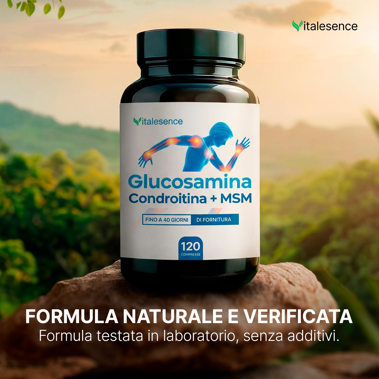 Integratore Glucosamina,Condroitina e MSM |Con Vitamina C,Collagene,Acido Ialuronico |Supporto Articolazioni,Cartilagini e Ossa|120 Compresse |+1 Mese Fornitura|Made in Italy-Senza Glutine e Lattosio