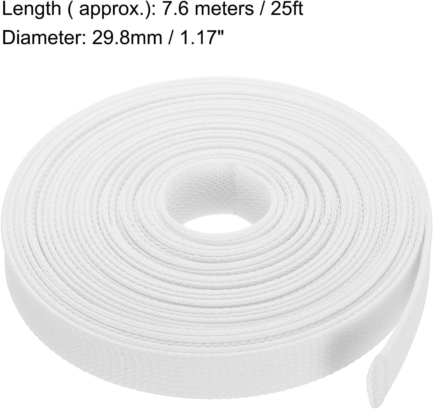 uxcell 拡張可能スリーブ、1 3/16インチ 25フィート ケーブルスリーブ ホワイト