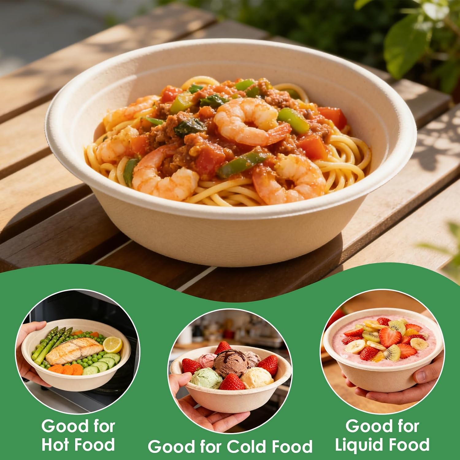 YAYODS 150 Pack Paper Bowls 32oz Compostable Bagasse Bowls Heavy Duty Disposable Deep Paper Bowls for Hot Food, Soup, Salad, Cereals