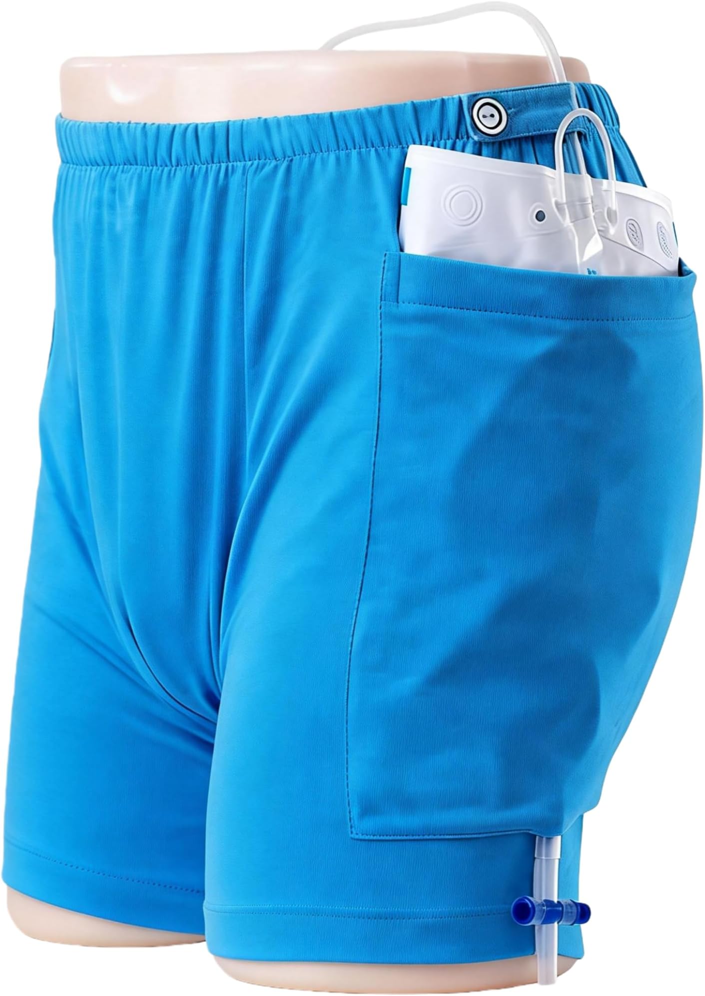 WEEOATAR Incontinence Care Shorts,Fistula Pants,Catheter Underwear Incontinence Pants,Urine Bag Underwear with Double Pockets for Nephrostomy,Foley,Suprapubic&Biliary Catheters(Man Blue,XXXL)