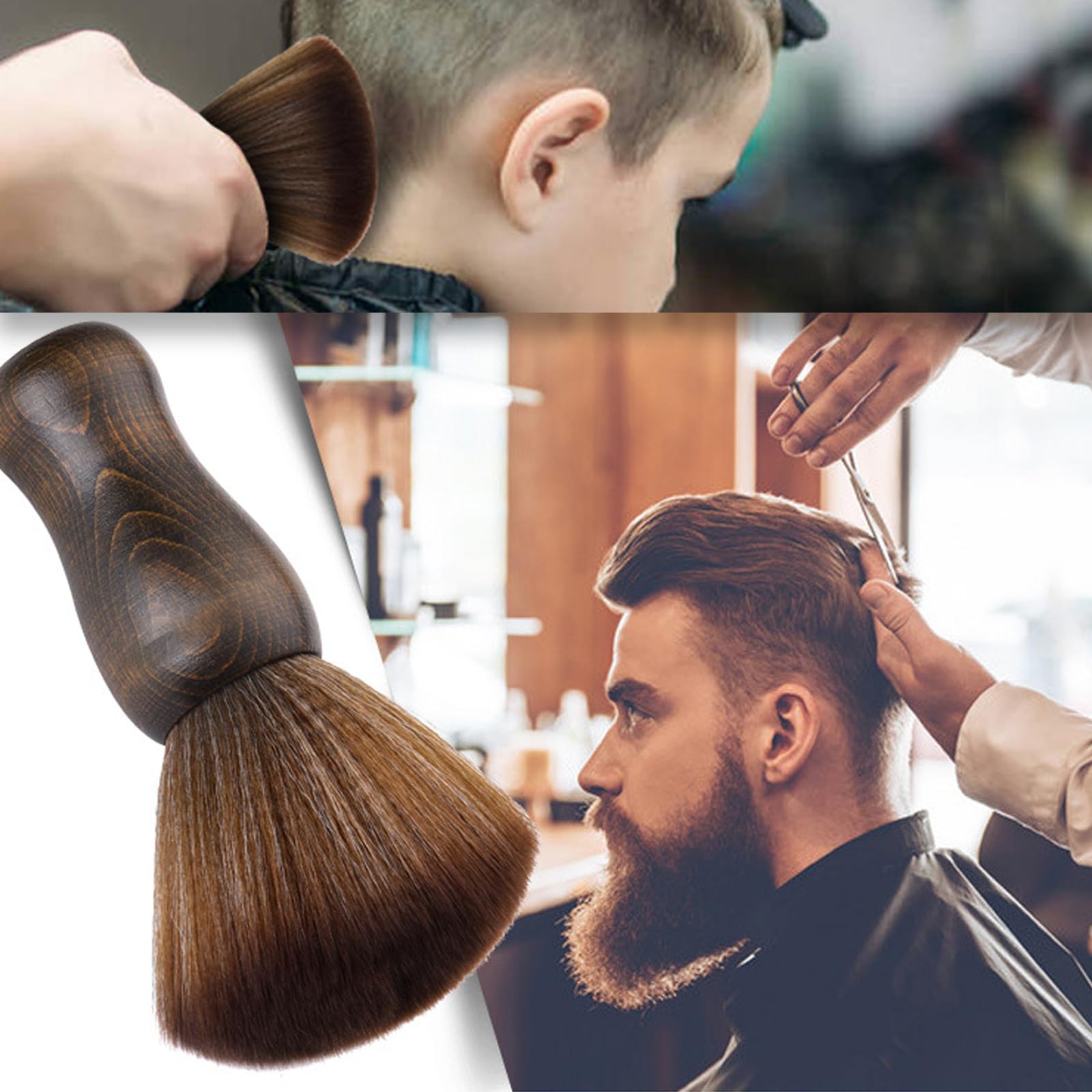 WhaleO Pennello da Barba Spazzola Barbiere per Salone,Pennello Professionale per Talco,Barbiere Collo Spazzola Spazzola Barba per Barber Shop,Spazzola Professionale per Parrucchieri/Barbiere in Legno