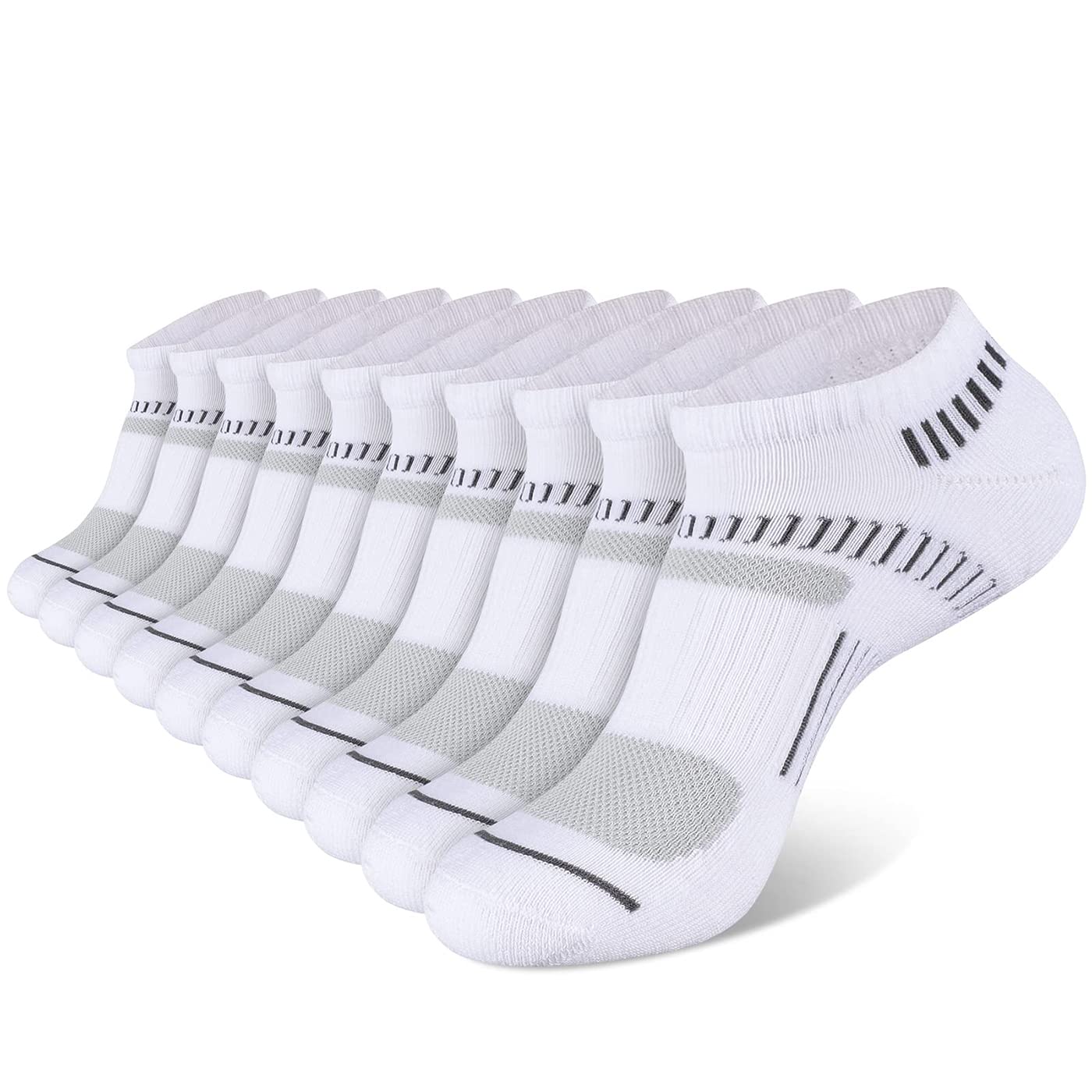 COOPLUS Mens 10 Pairs Ankle Athletic Low Cut Socks Cushioned Breathable Running Performance Sport No Show Socks, White-10pairs, Small-Medium