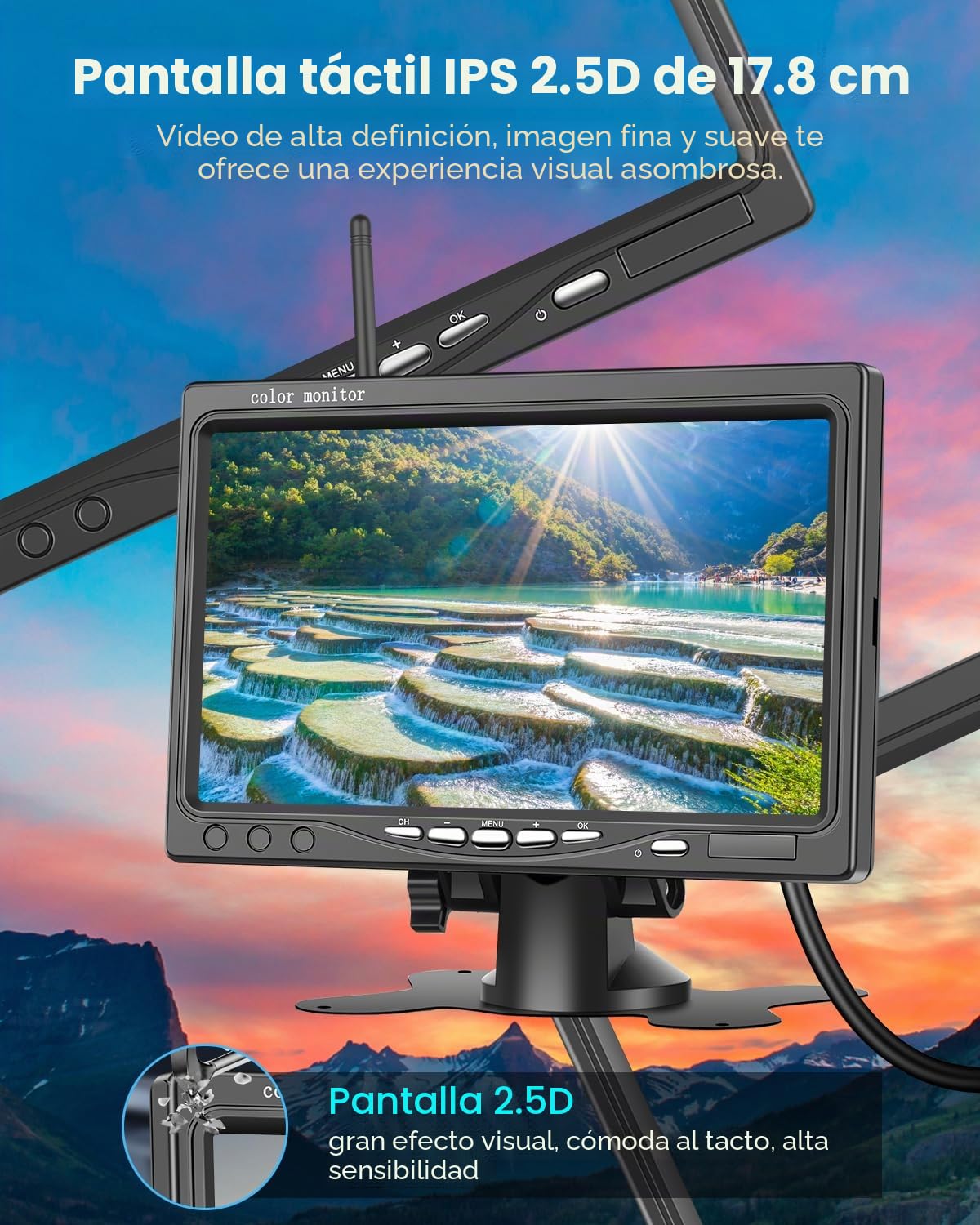 NHOPEEW Kit de cámara de Marcha atrás inalámbrica - Pantalla HD de 7 Pulgadas con cámara de Marcha atrás inalámbrica 1080P - Visión Nocturna Impermeable IP68 para Camiones, remolques, autobuses