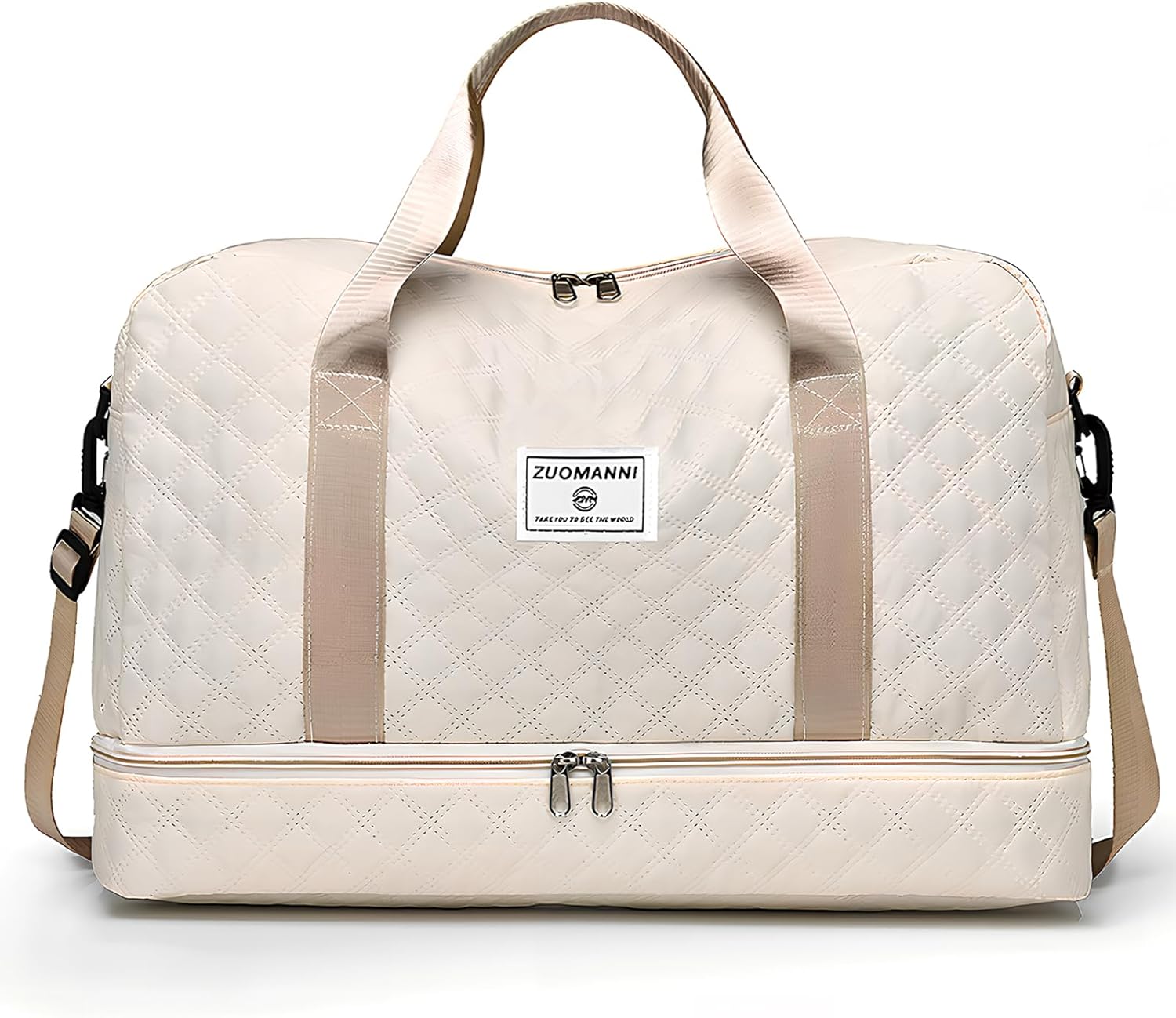 SUNSEATON Travel Bag, Lightweight Hand Luggage Bag, 50 x 30 x 25 Gym Sports Bags with Shoe Compartment, Waterproof Weekend Bags with Separate Wet Bags, beige, Sport, Travel