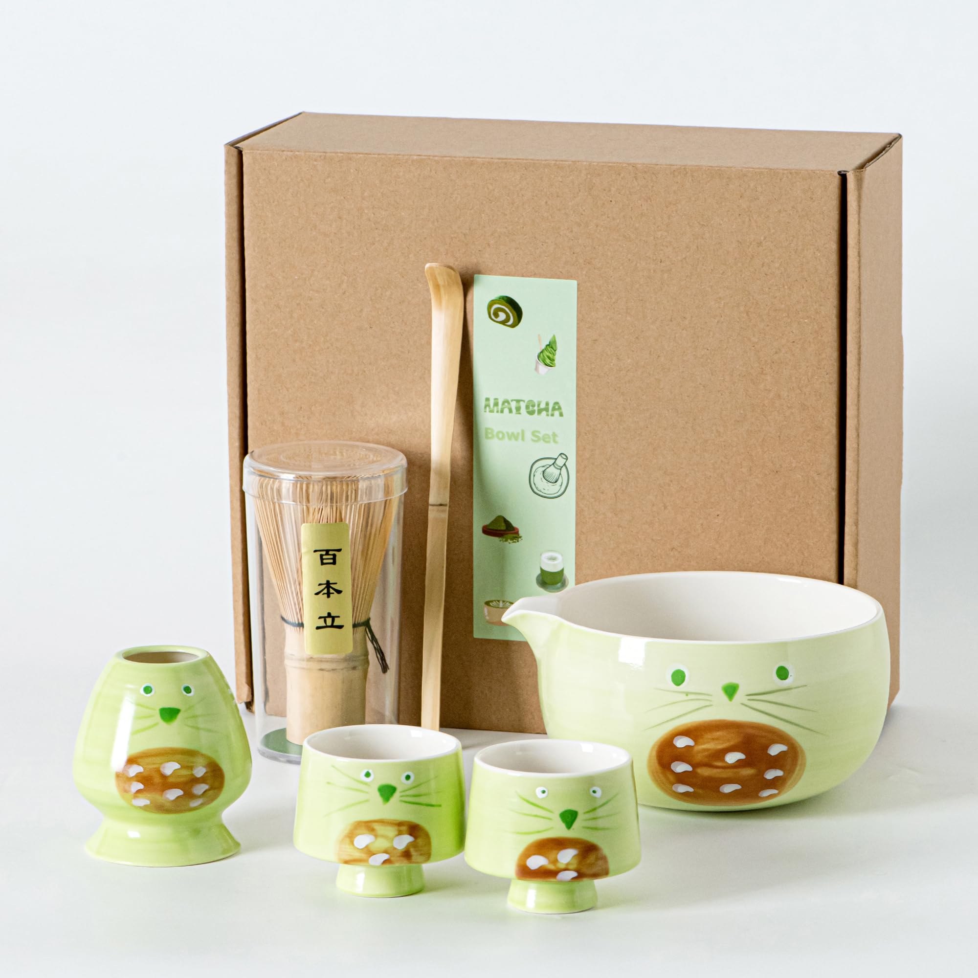 Amazon.com: Green Matcha Set -Cute Cat Matcha Kit Includes Ceramic
