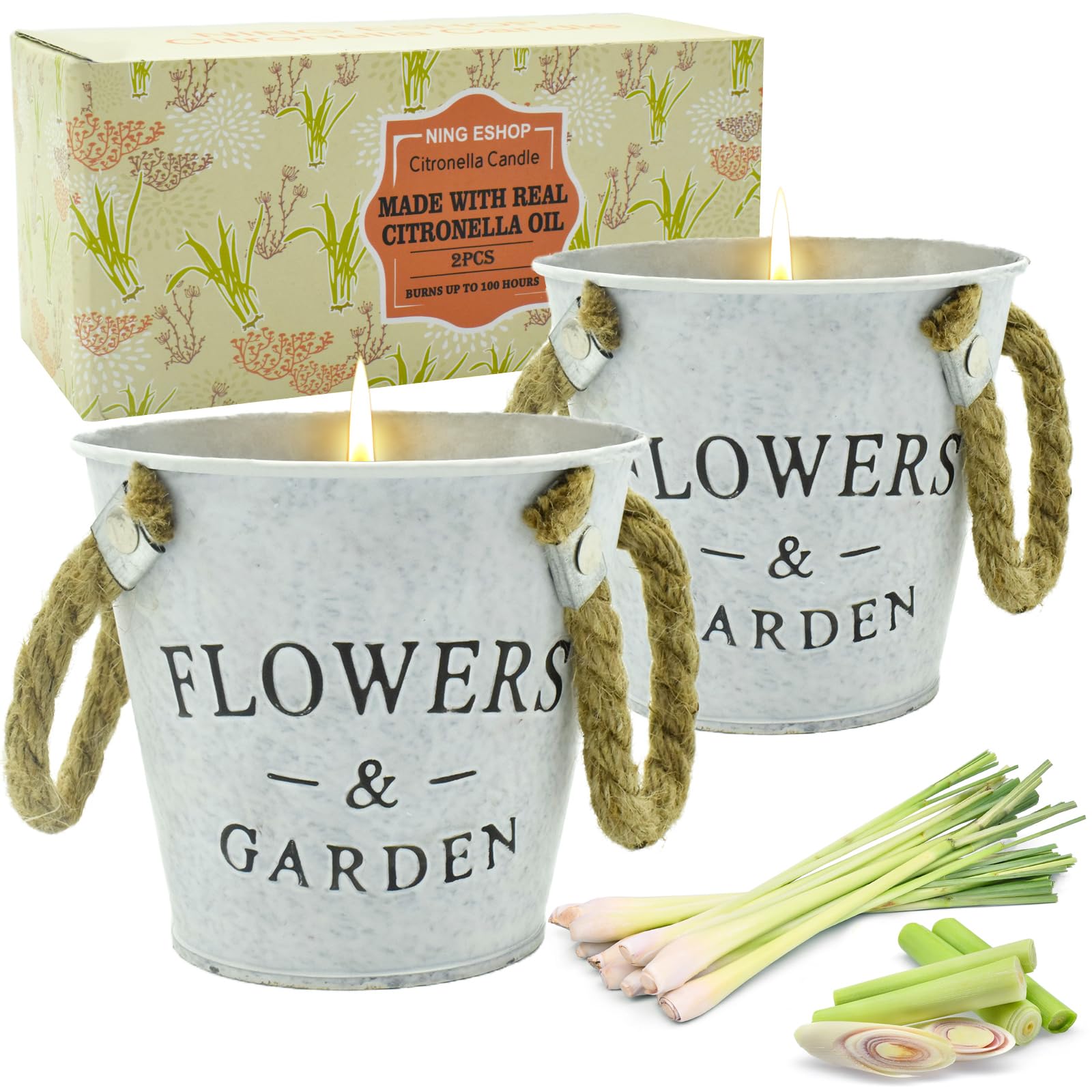 ZOUFRIDN Citronella Candles Outdoor, 2 Pack Large Citronella Fragranced Candle Set, Natural Soy Wax Citronella Garden Candle Set for Home Patio Yard Balcony Camping BBQ Picnic Summer Essentials [Energy Class A++]