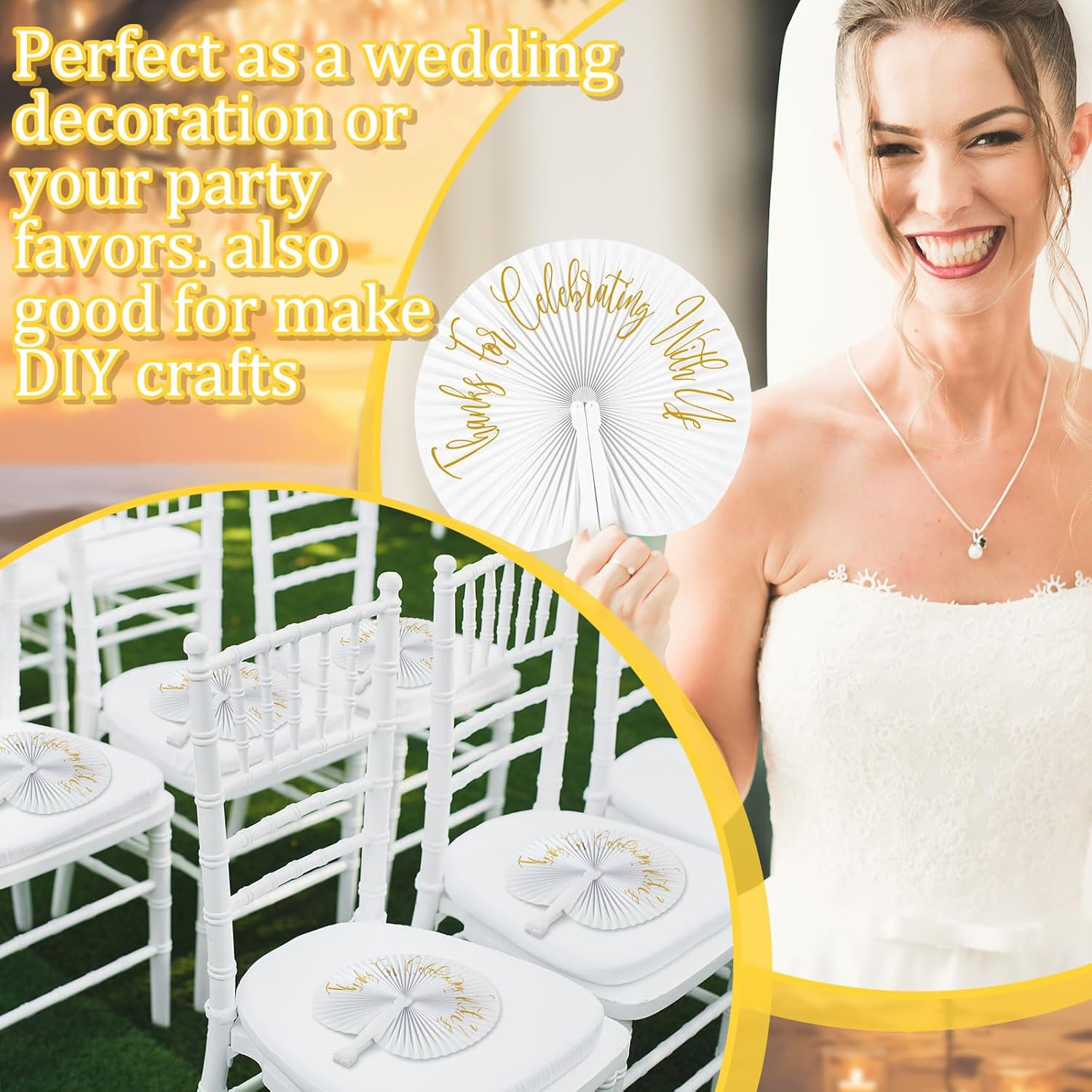 120 Pcs White Round Paper Hand Held Wedding Fans Bulk 9'' Paper Folding Fans for Weddings Foldable Fan Bridesmaid Gift for Guest Bridal Shower Dancing Party DIY Craft Photo Props Wall Decoration