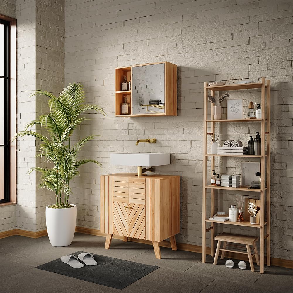 Vicco Waschbeckenunterschrank Lucie, Bambus, 60 x 65 cm mit 2 Türen, zur platzsparenden Aufbewahrung von Badutensilien geeignet