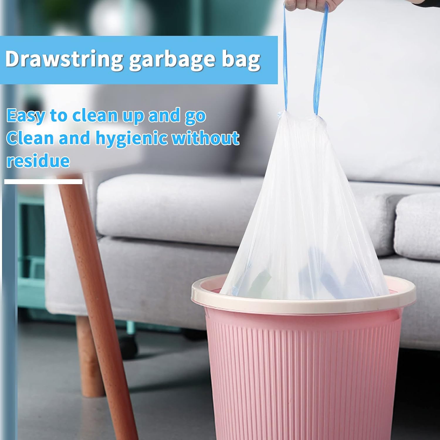 SWIHELP Trash Bags, 4 gallon drawstring 90 Counts Small Garbage Bags for Office, Kitchen,Bedroom Waste Bin,Portable Strong Rubbish Bags,Wastebasket Bags