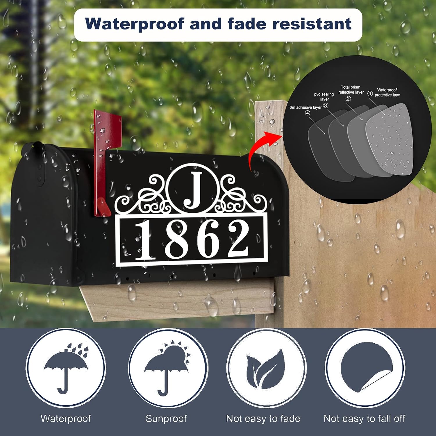 Mailbox Numbers Reflective Stickers, Dadop 66 Pieces with Custom Initial Letter Address Number Mailboxes Signs Kit，Waterproof Vinyl Die Cut Decal Country Vine Style Plaque Self Adhesive Sticker (Country Vine White, 2 Inches)