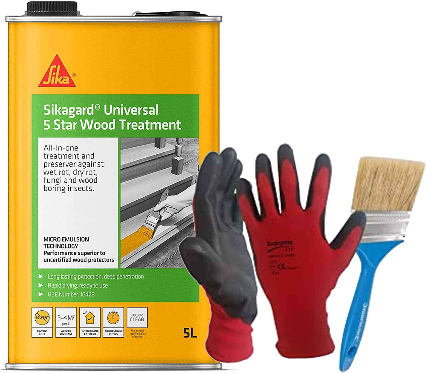 Nassboards, Sikagard Universal 5 Star Wood Treatment – All in One Treatment for Wet Rot, Dry Rot, and Wood Boring Insects – Multi Functional, Clear, Wood Treatment for Indoor and Outdoor Application