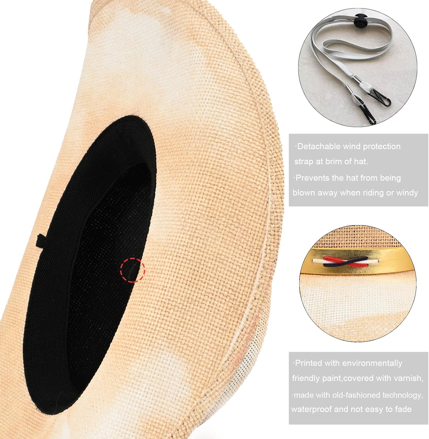 Foeran Cowboy Hat with Men's Women's Western Cowgirl Straw Hats,American Style Gold Glitter Star Braided Headband - Image 5