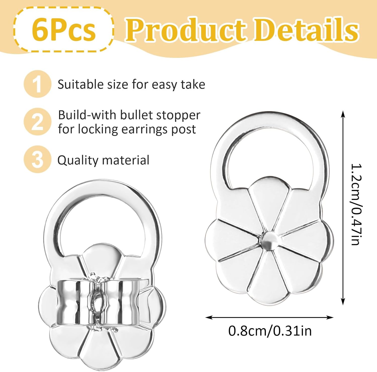 6PCS Earring Lifters Backs, Earring Backs for Droopy Ears Adjustable Anti-Sensitive Secure Large Earrings Backing for Heavy Earrings(Silver) - Image 2