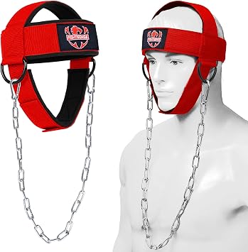 Fightsense Neck Harness Adjustable Padded Strap with Steel Chain, Weight Lifting Head Harness for Neck Exercise in Home & Gym