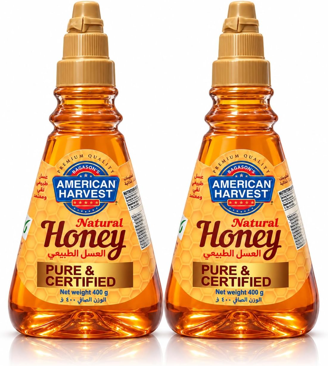 American Harvest Natural Honey Squeeze Bottle | Dairy, Nut, Gluten-Free | Pure & Certified | 400g Pack of 2