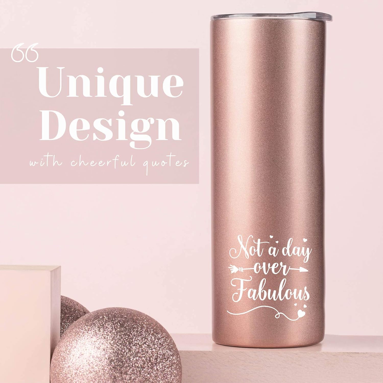 Onebttl 40th Birthday Gifts Women, Gifts for 40th Birthday Woman, 40 and Fabulous Gifts, 40th Birthday Gifts Ideas, 20oz Tumbler with Straw, Unique 40th Birthday Gifts for Her, Rose Gold - Image 7