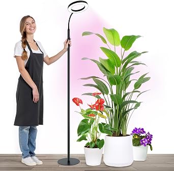 Grow Light Indoor Plants,20wFull Spectrum Lamp,HeightAdjustable Stand | 4/8/12H Auto Timer Setting,10 Dimmable Brightness Levels, 96LEDs Sunlike Floor Grow Lamp for Small to Tall Houseplants Growth