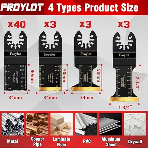 Vista 2 de 49 piezas de cuchillas oscilantes de titanio de acero al carbono alto, cuchillas multiherramienta universales, kits de cuchillas de herramienta