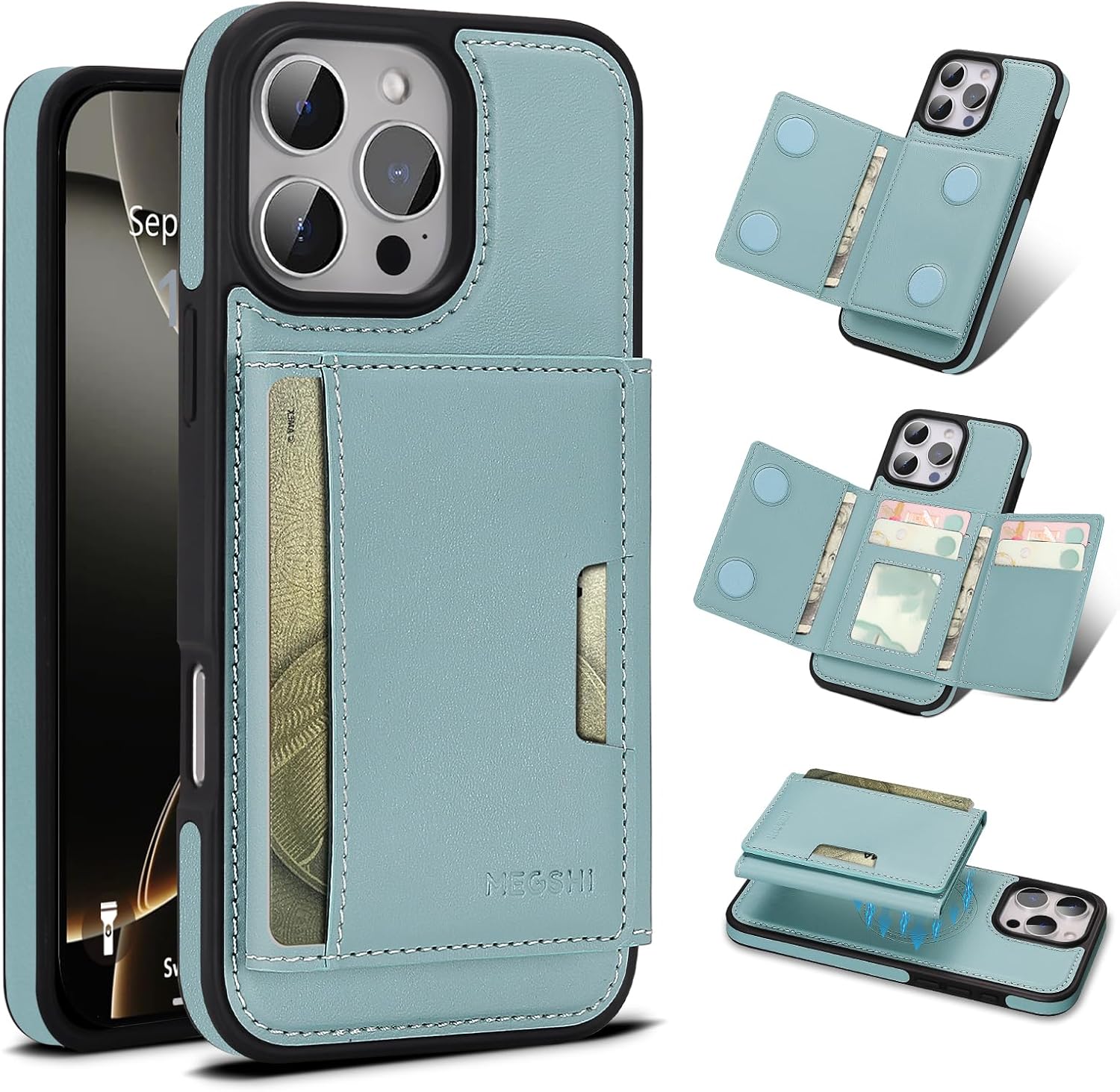 for iPhone 12 pro max Wallet Case, 2-in-1 Detachable Phone Case, Card Holder RFID Blocking, Fashionable Faux Leather Card Slot & Folding Design (Blue 6.7'')