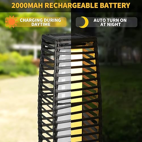 Miniatura 8 de Lámpara de pie solar, lámpara de pie para exteriores, faroles solares impermeables para exteriores, lámpara solar de mimbre de resina alimentada por