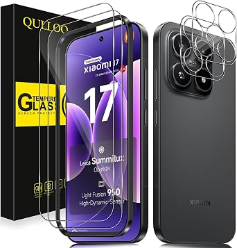 QULLOO Screen Protector for Xiaomi Mi 17, [2+2 Pack] Tempered Glass & Camera Lens Protector, HD Anti-Scratch Easy Installation Protective Glass Film