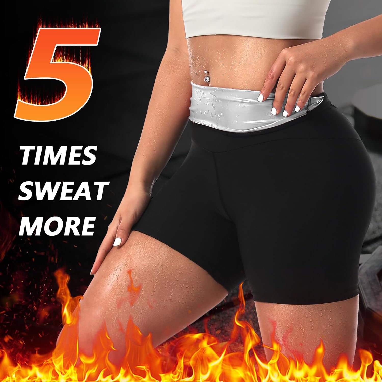 JBT Sauna Sweat Shorts for Women High Waist Slimming Compression Workout Pants for Thighs and Tummy Control - Image 2