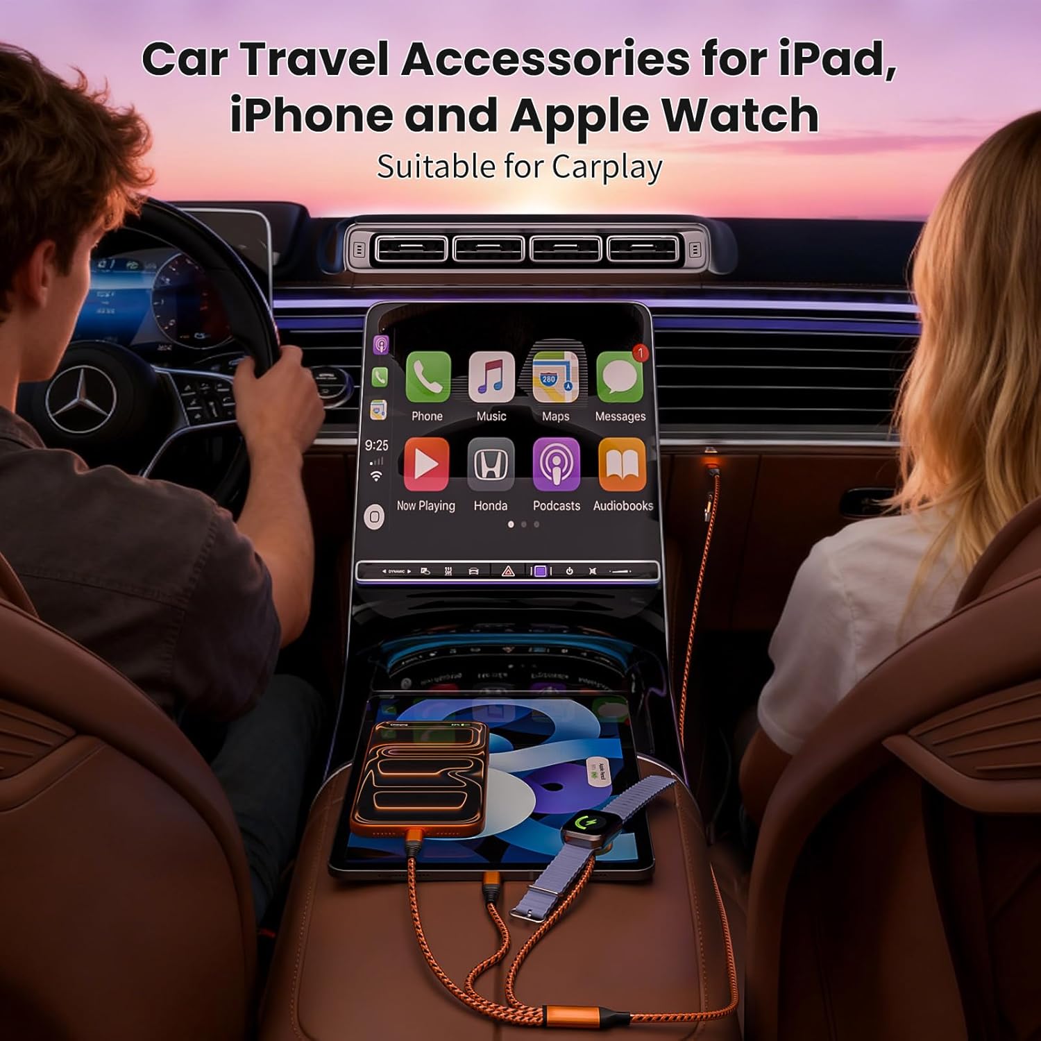 Travel Charger for iWatch, 3 in 2 Multi Charging Cable/Cord with IP/USB C/iWatch Charger, Travel Chargers for Multiple Devices, Compatible with iWatch Series/iPhone 17-8/iPad/AirPods 5FT 7