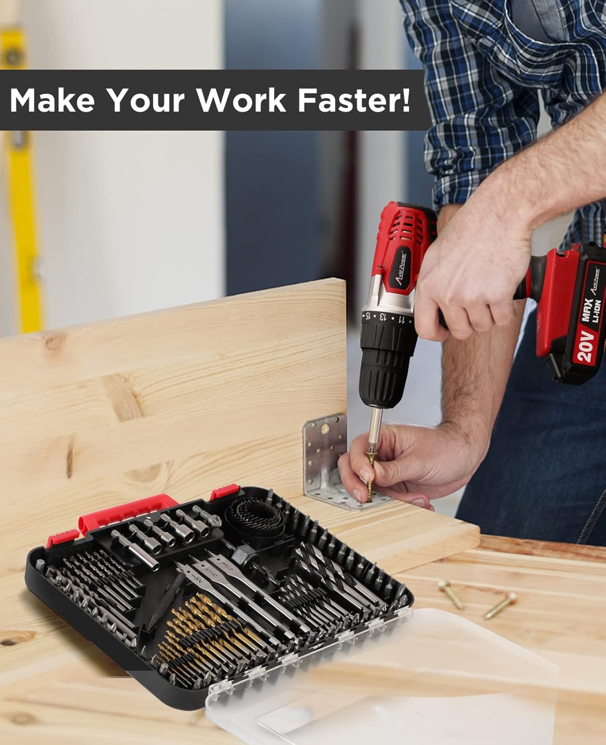 AVID POWER 20V MAX Lithium lon Cordless Drill Set Bundle with 100Pcs Drill Bit Set
