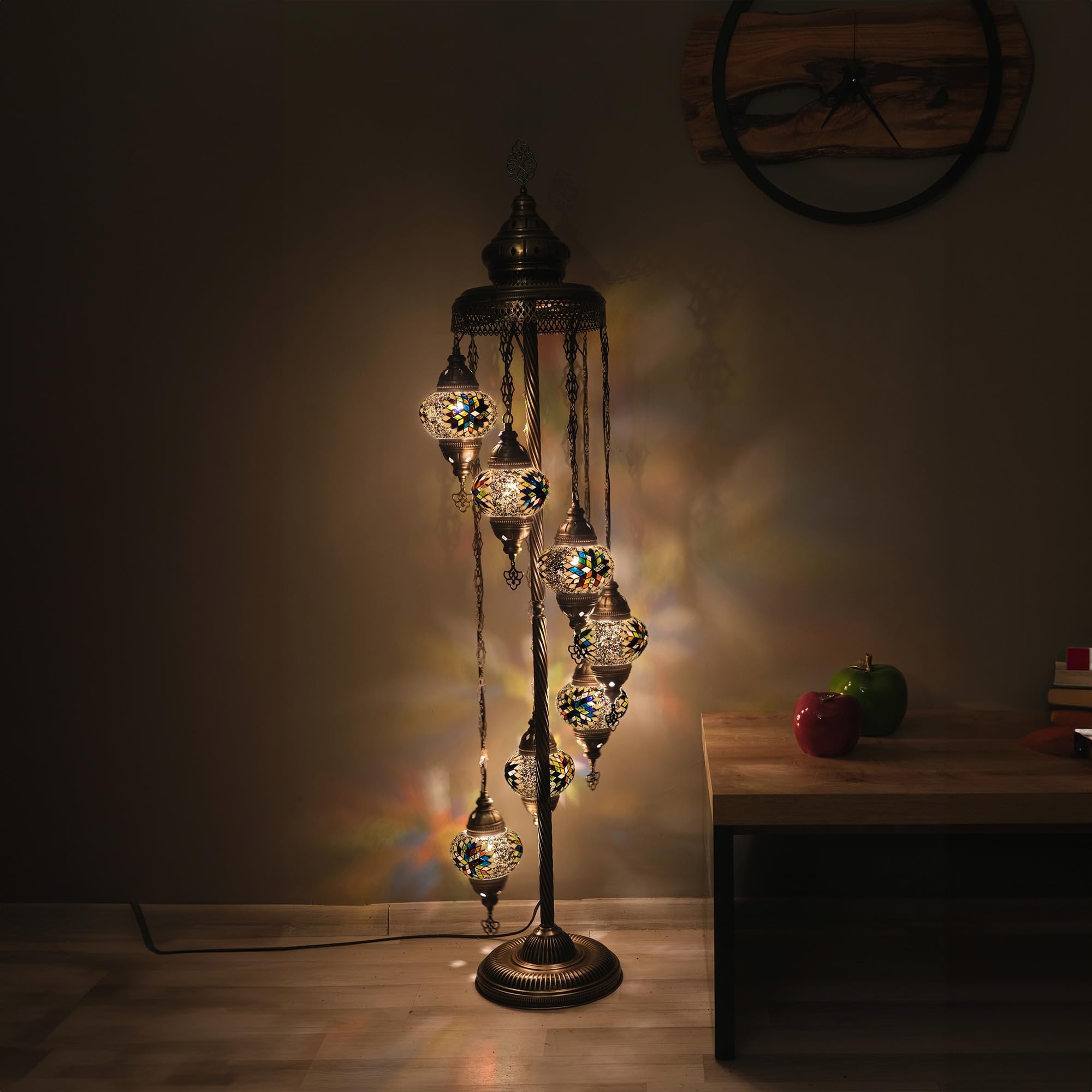 Asylove Turkish Floor Lamp, Mosaic Turkish Lamp, 7 GlobeFloor Lighting Standing Decorative Home Modern Designs Offer Handmade Glass 5 inch Globe - Total Dimensions 18 x 18 x 60 inch (Mix Yellow)