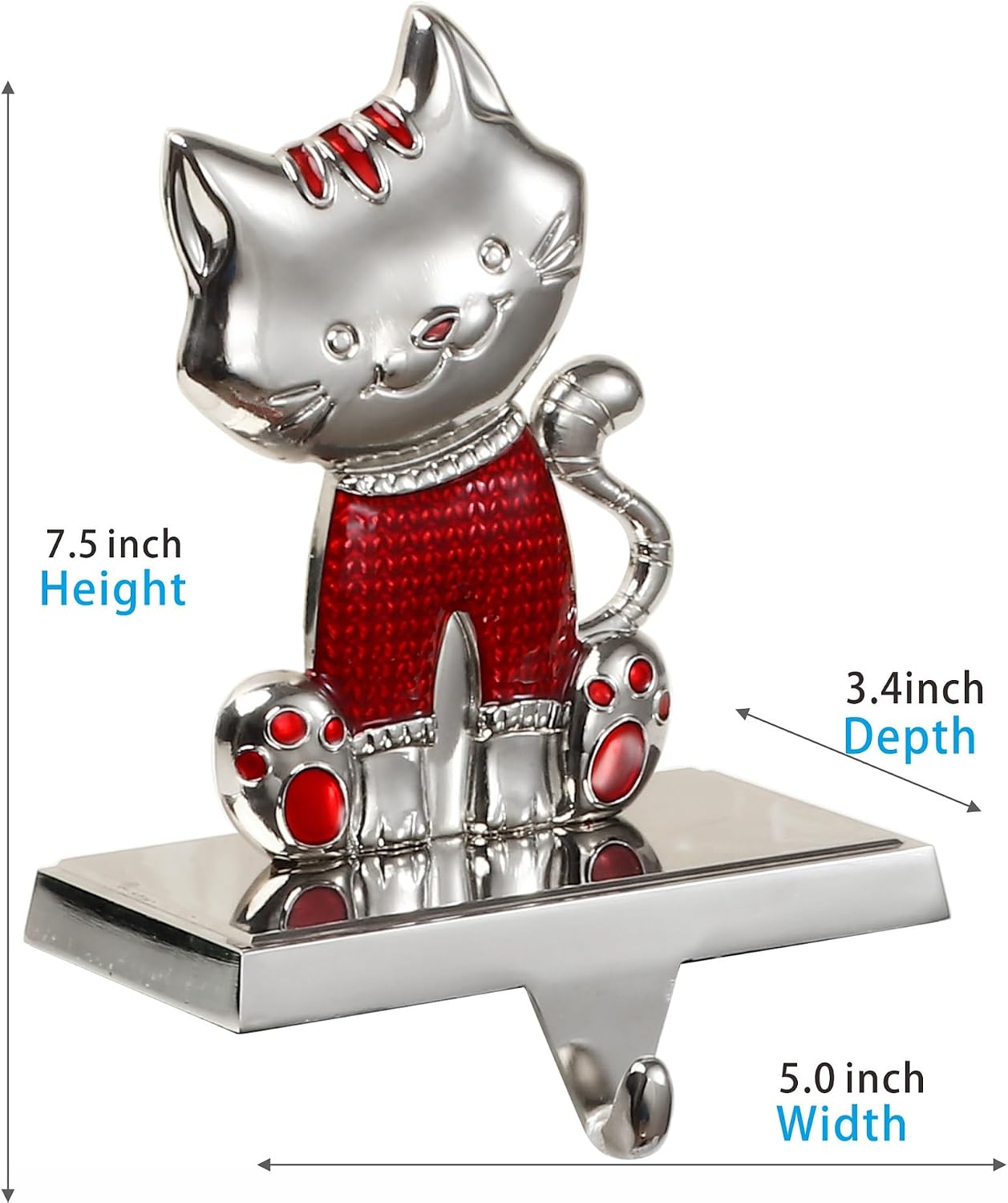 1 Set Metal Cat Christmas Stocking Holder,7" H Cat Xmas Hanging Hooks for Mantel Fireplace Stand Hanger Christmas Indoor Decoration，Christmas Stocking Holder Wall Mount (1,C-Smile Cat)