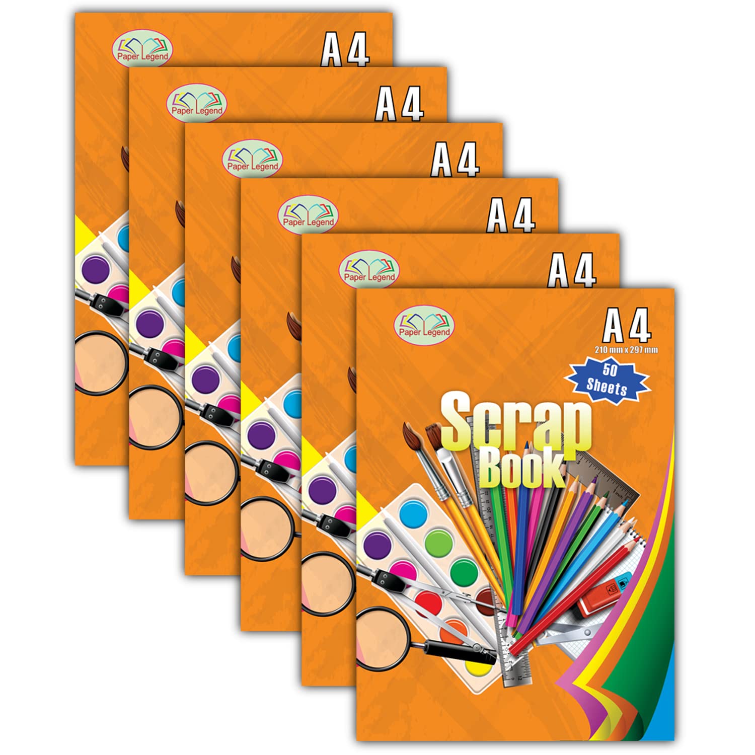 JMS we create smile (Set of 6) Staple Bound Scrapbooks Assorted Colour Sheets, A3/A4 Scrap Books for Children Kids and Adults - Art Craft Family Photo Album Card Book (A4)