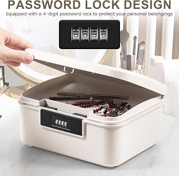 Lockable Organizer Box Large Medicine Box with Combination Lock, 26x22x12cm Fridge Box with Built in Removable Tray, Privacy Container for Food Office Documents Safe (white)