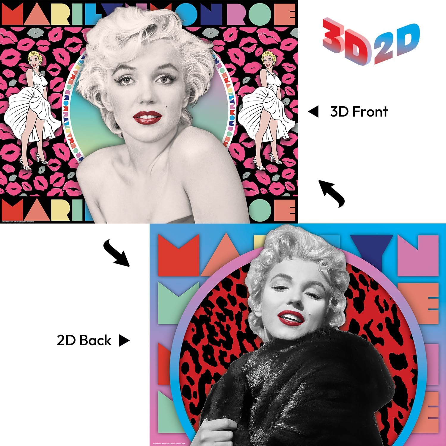 Prime 3D | Marilyn Monroe | 500 Piece 3D/2D Double-Sided Jigsaw Puzzle for Adults & Kids | Finished Size 24" x 18" | Challenging & Fun for Adults, Kids & Families | Immersive 3D Lenticular Effect