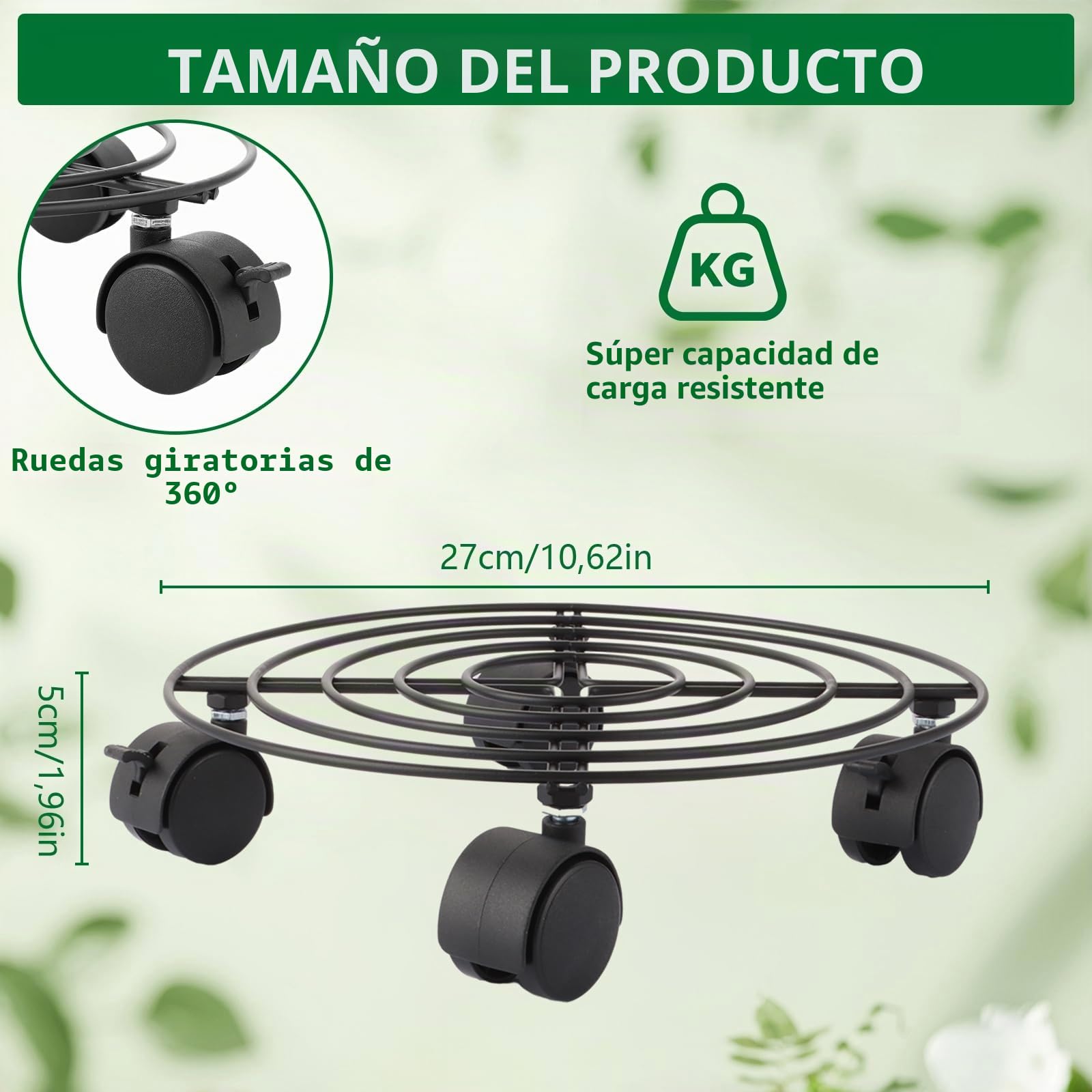 4 ruedas redondas para plantas, de metal, 27 cm, para exteriores, resistentes a la intemperie, posavasos con ruedas, para verduras, plantas en maceta, objetos pesados