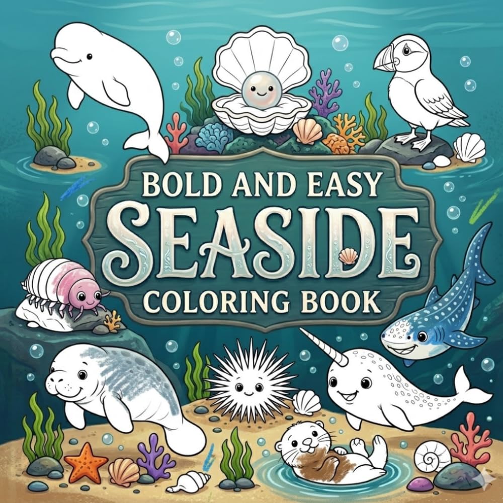 Bold and Easy Seaside Coloring Book: Beginner-Friendly Ocean Friends with Large Spaces