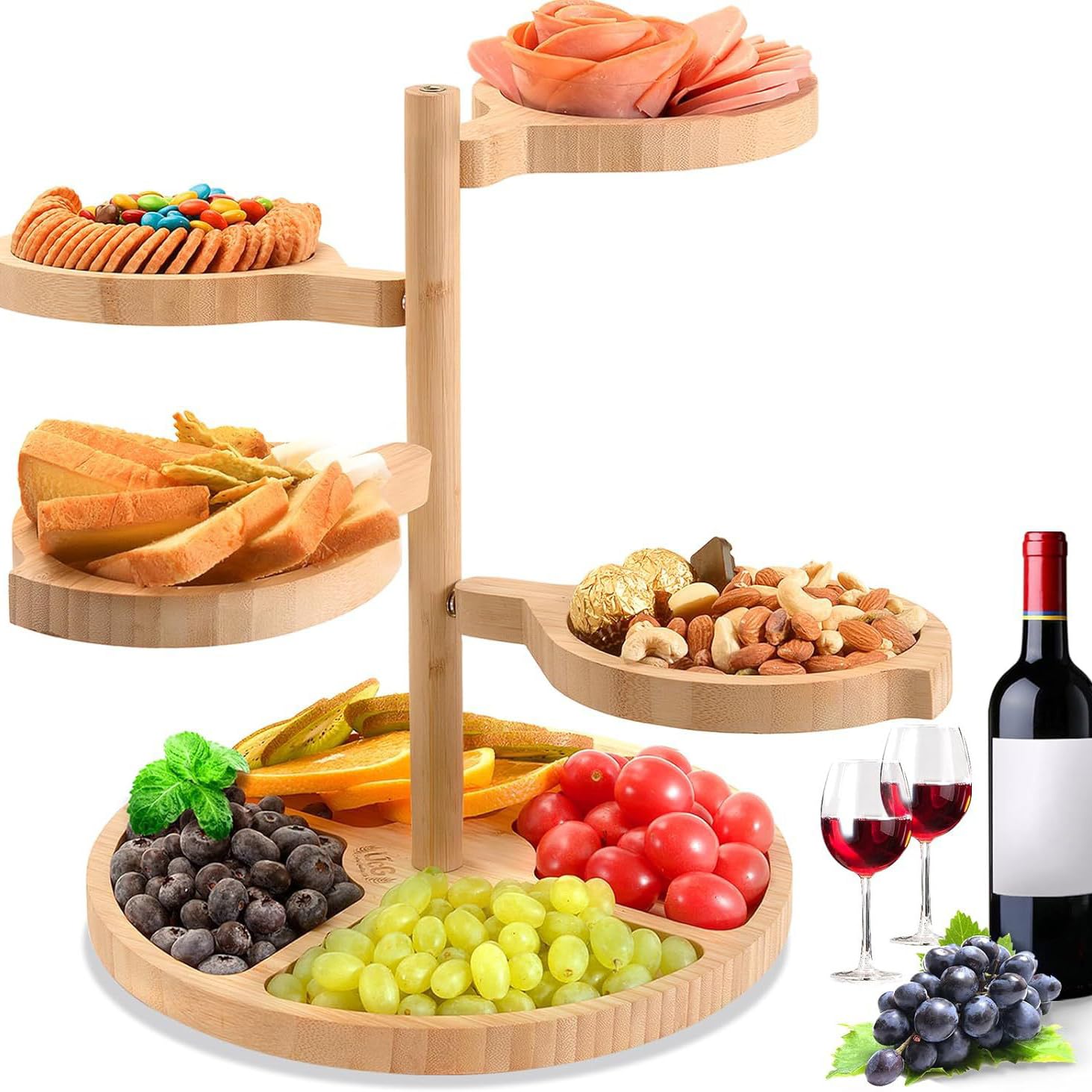 Plateau à fromage en bambou avec plateau rotatif à trois couches pour la maison et le salon