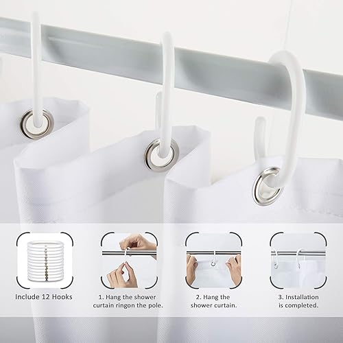 Miniatura 7 de Riyidecor Cortina de ducha con texto en inglés "Merry Christmas", feliz año nuevo, vacaciones, invierno, niños, lindo Papá Noel, muñeco de nieve,