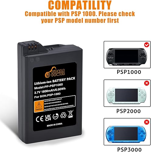 Miniatura 2 de Pickle Power Batería PSP 1000, batería de iones de litio de 1800 mAh 3.6 V con cable PSP para Sony PSP 1000 PSP-110 (1001, 1002, 1003, 1004, 1005,