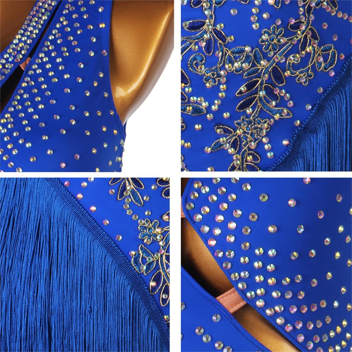 Grzywka Suknie latynoskie Rhinestone Tango Wydajność Kostiumy Jednolity kolor Sala balowa Konkurs Odzież Elegancki Nowoczesny strój do tańca dla Rumby