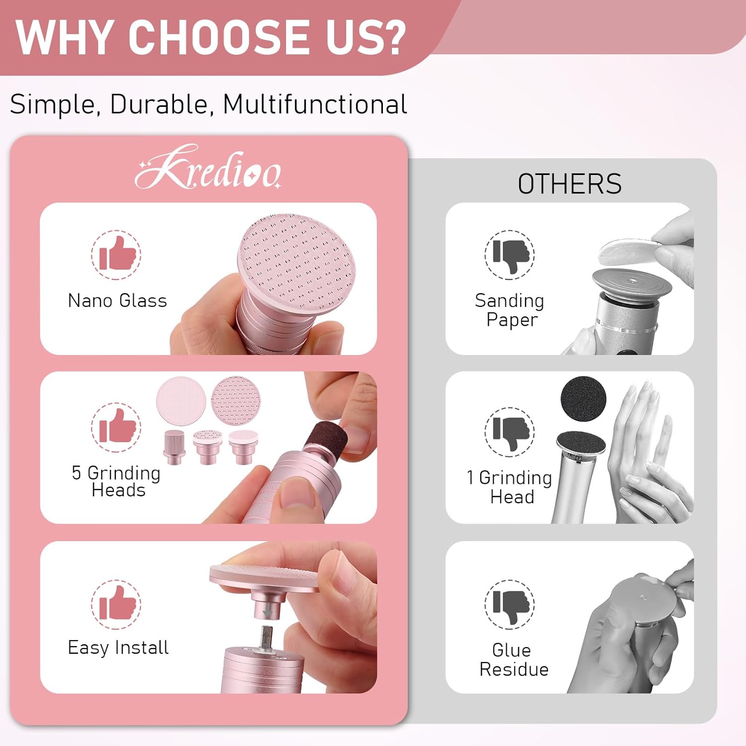 Kredioo Electric Foot Callus Remover 5 Nano Glass German Technology Nail File Grinding Sanding Heads Pedicure Tools for Feet Sensitive Skin Safe Adjust Speed R/F Direction Remove Calluses -Purple