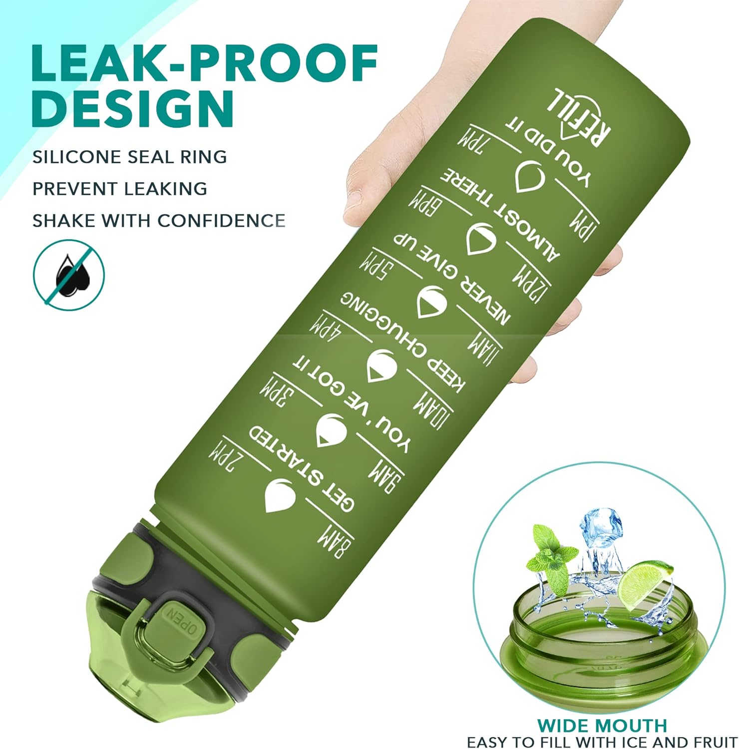 Enerbone 32 oz Drinking Water Bottle with Times to Drink and Straw, Motivational with Carrying Strap, Leakproof BPA & Toxic Free, Ensure You Drink Enough Water for Fitness Gym Outdoor - Image 4