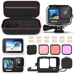 Gopro 11 Pris Kuptone 23 in 1 Kit de Accesorios para GoPro Hero 12/11/10/9, Carcasa Impermeable+Protector Pantalla de Vidrio Templado+Funda para Transportar+Inserciones Anti-Neblina+Filtros Snorkel