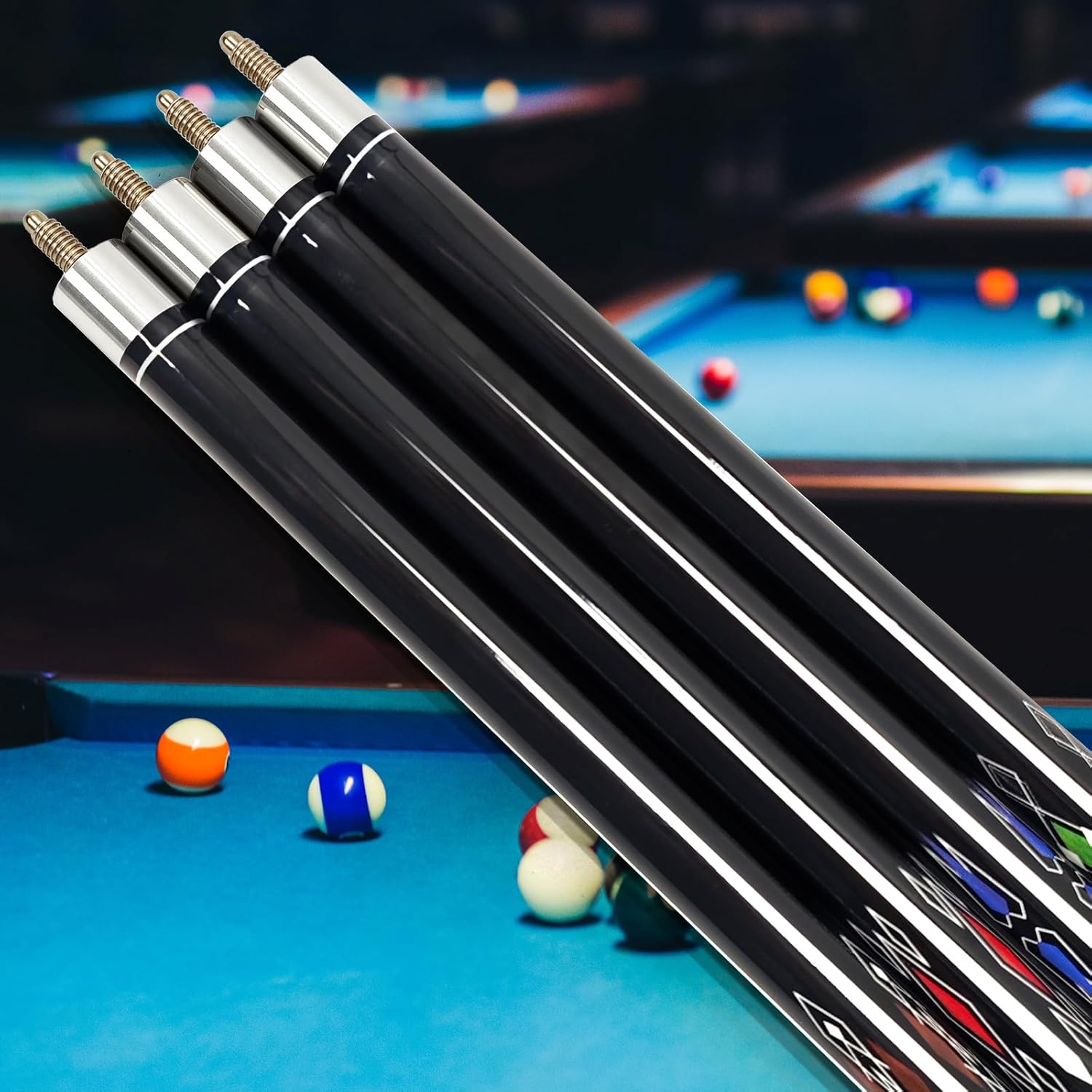 Pool Stick Set of 4,Pool Cues Sticks Made of Premium Maple Wood, Includes 4 Extra Billiard Chalk for Pool Cues, 58" Billiard House Bar Pool Cue Sticks for Professional Billiard Players