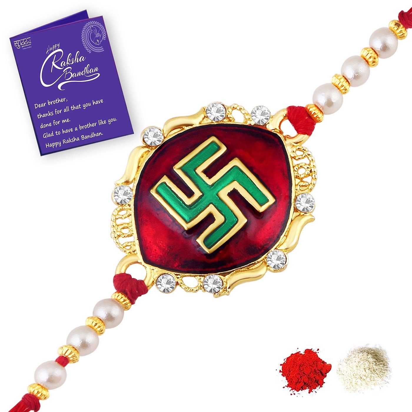 Sukkhi Rakhi Magnificent Kundan Designer Gold Plated Premium Rakhi for Brother With Roli Chawal & Greeting Card | Rakhi for Bhaiya | Rakhi for MEN | Kundan Rakhi | (RAK73437) (B07FM5SG8P) Amazon Price History, Amazon Price Tracker