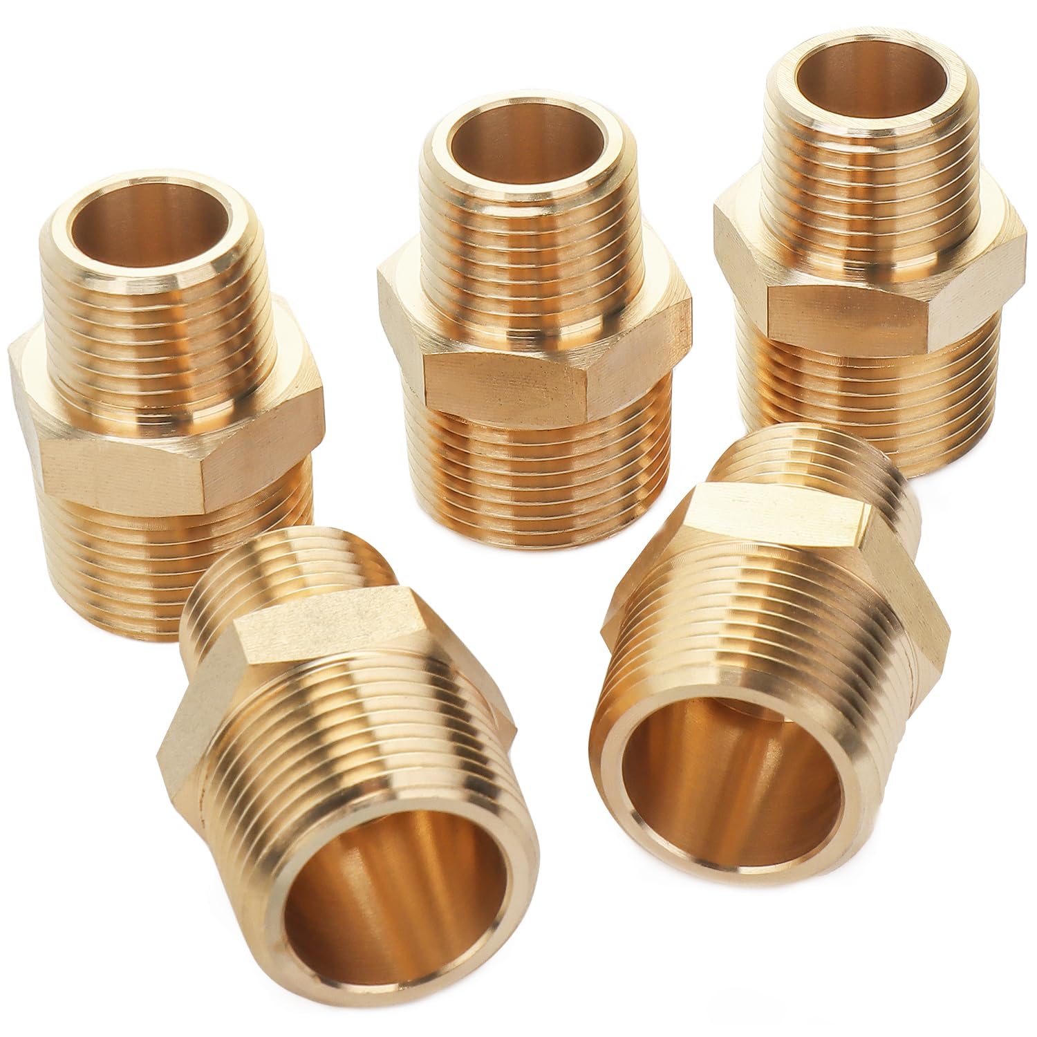 Ltwfitting Men's Pack Of 5 Brass Pipe Hex Reducing Nipple Fitting 3/4-Inch X 1/2-Inch Bspt (Pack Of 5)