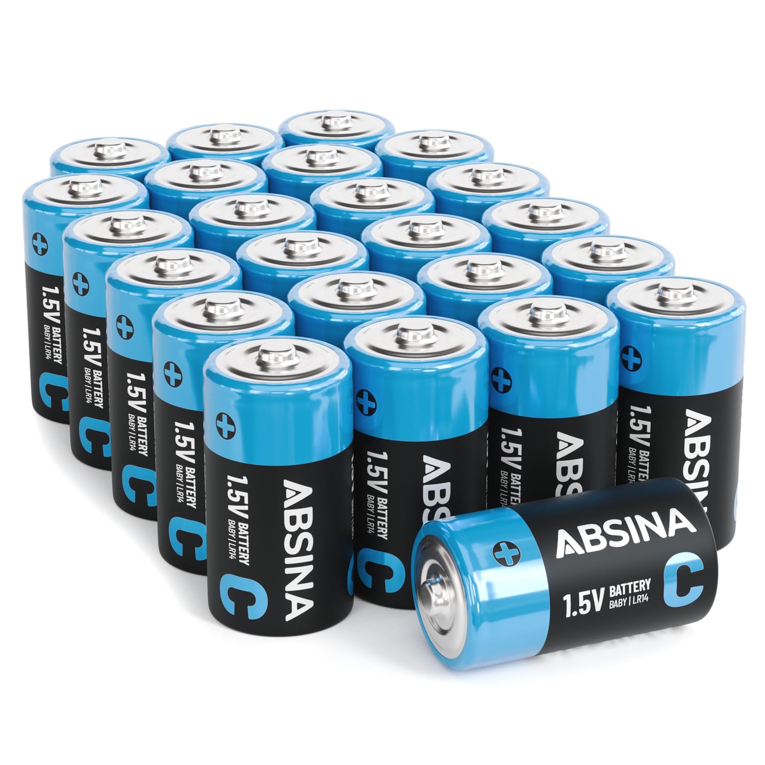 ABSINA 24x Baby C Batterien LR14 1,5V Alkaline - Langlebige Batterien C für Taschenlampe, Spielzeug UVM - Batterie C, LR14 Batterie 1,5V